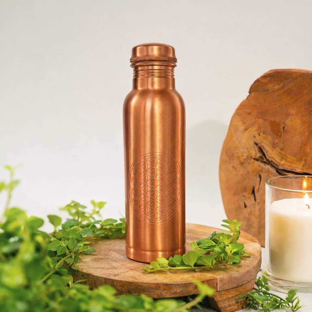 Pure Copper Water Bottle (Flower of Life, 850ml)
