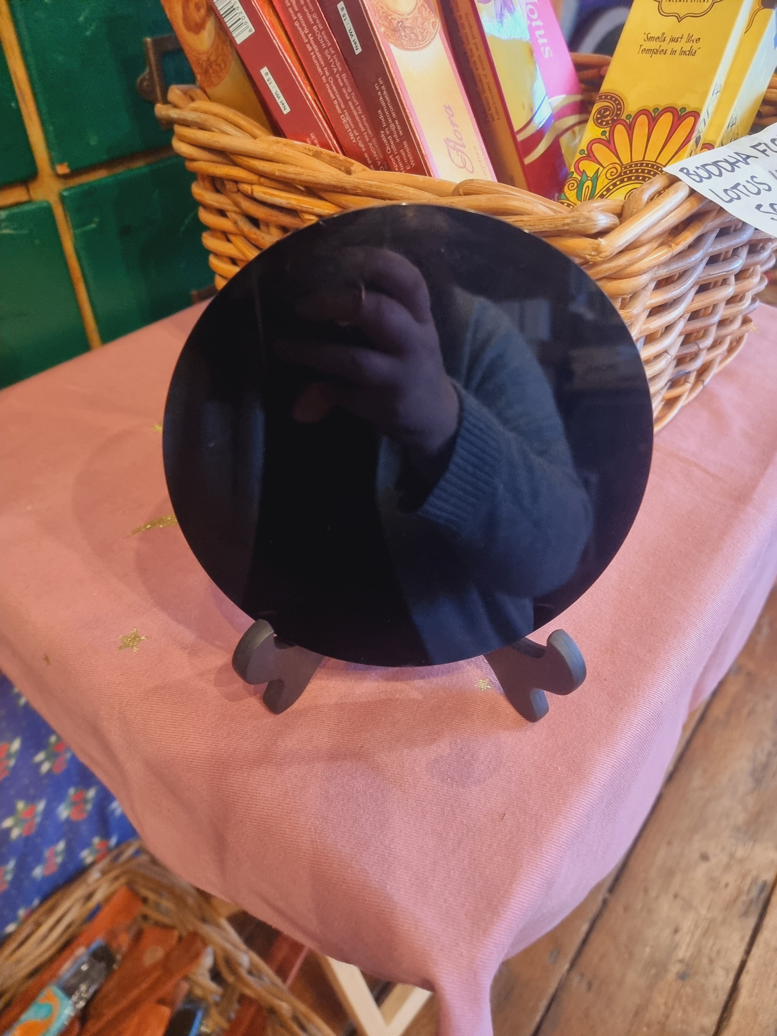 Black Obsidian Mirror with Stand (Medium)