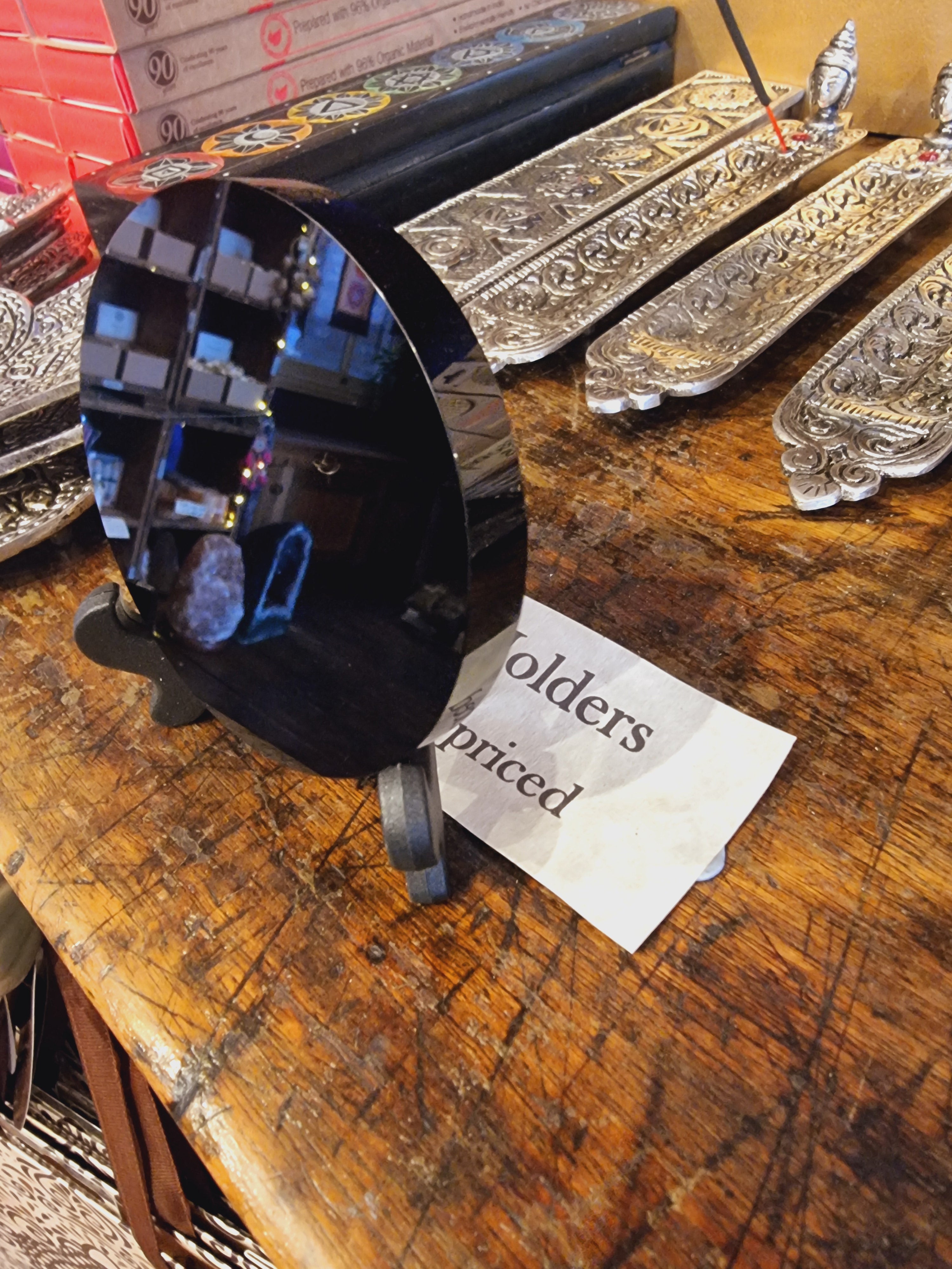 Black Obsidian Mirror with Stand (Small)