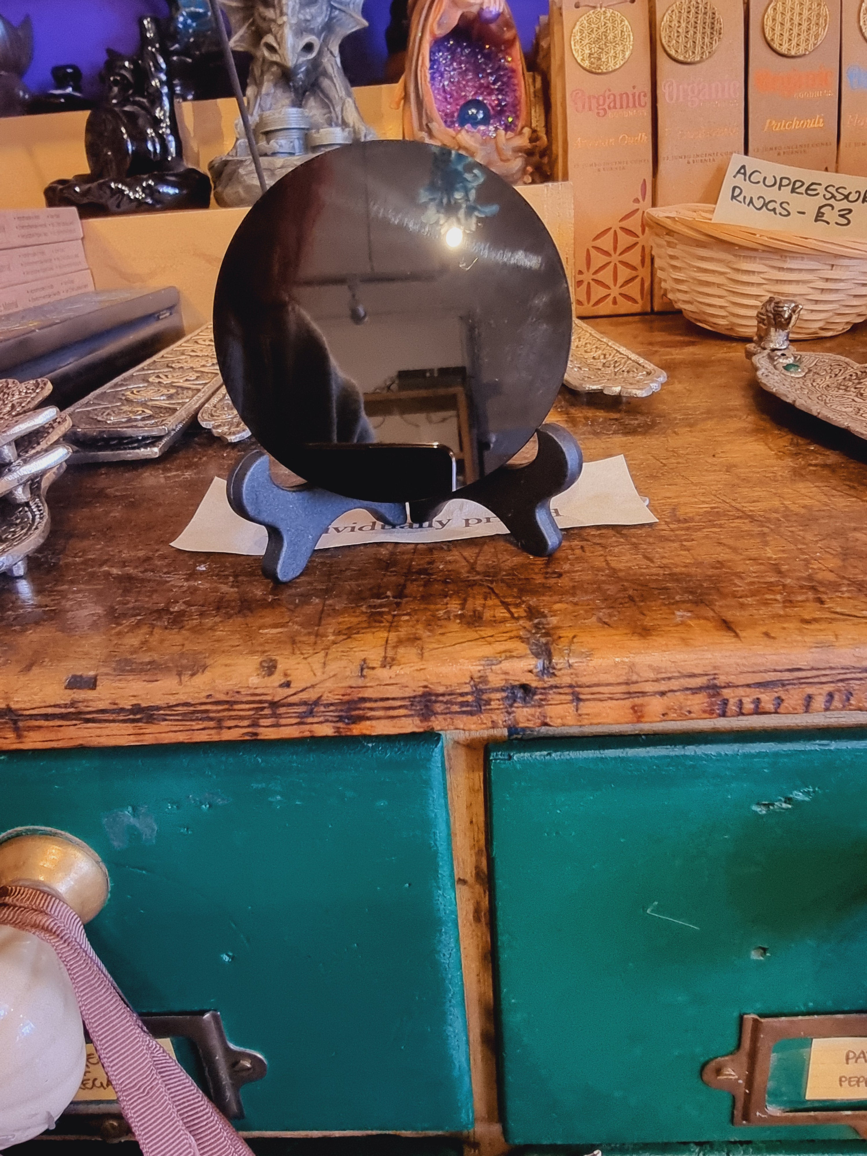 Black Obsidian Mirror with Stand (Small)