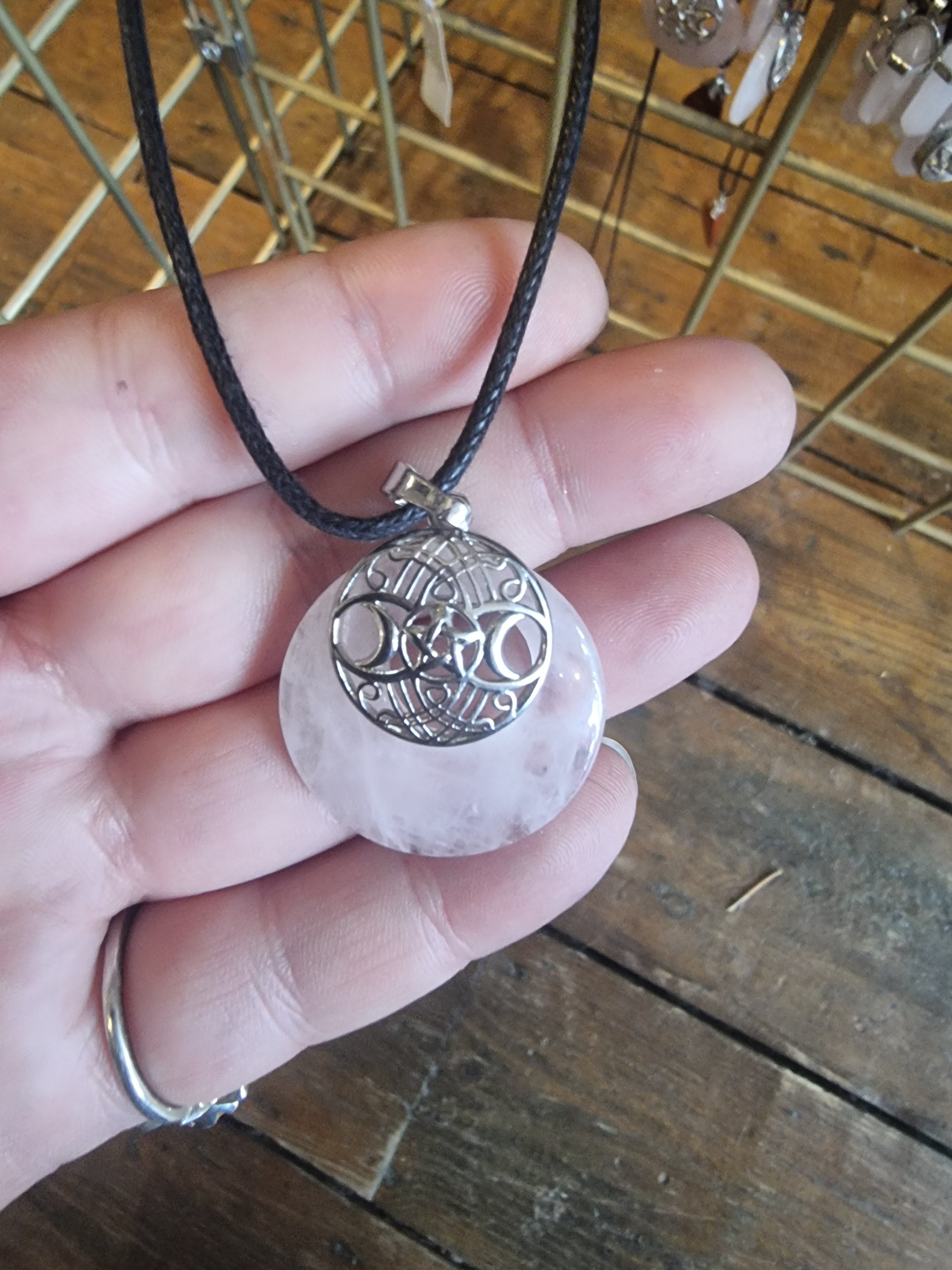 Rose Quartz Triple Moon Pendant