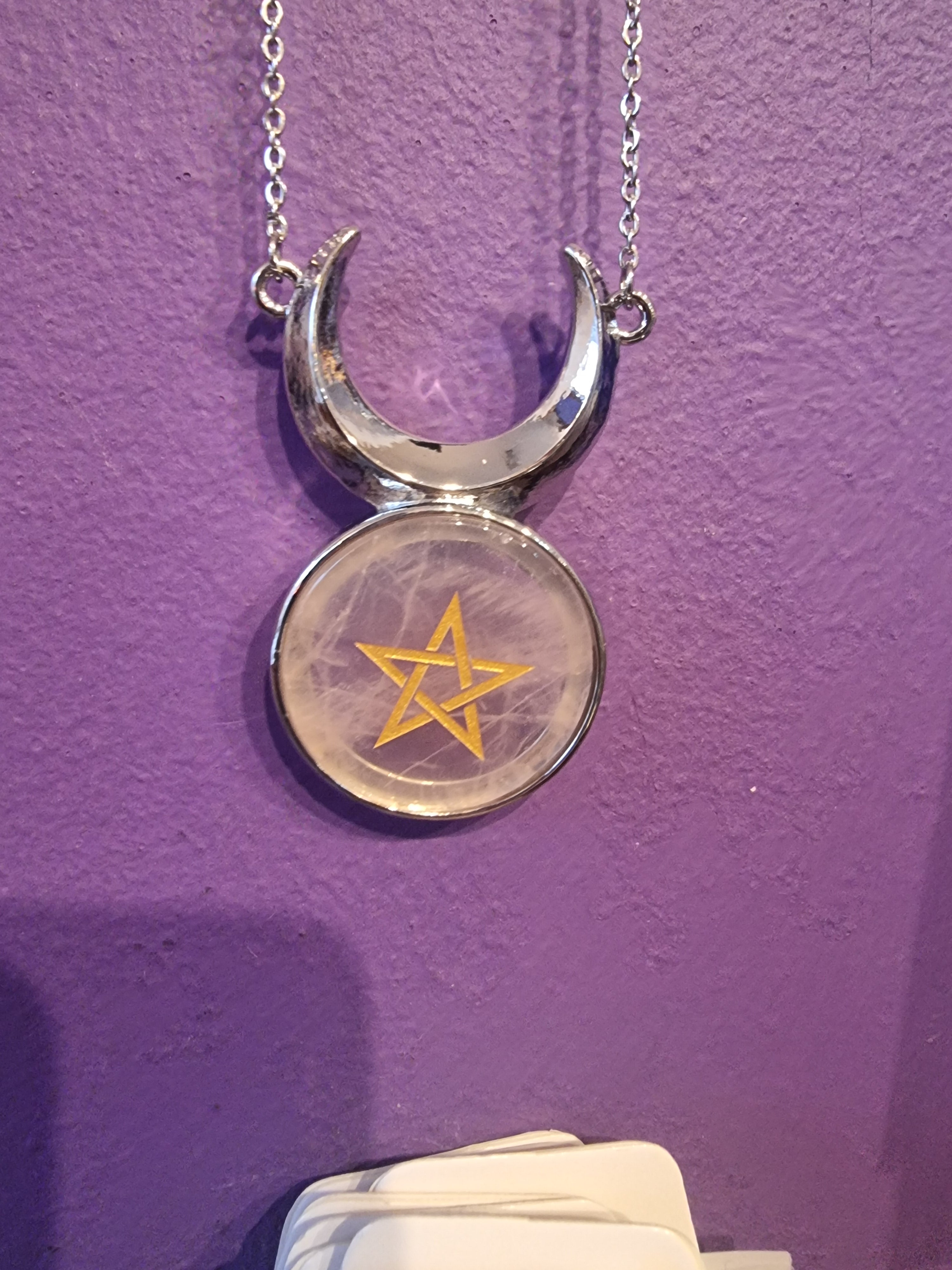 Rose Quartz Moon Pentagram Pendant