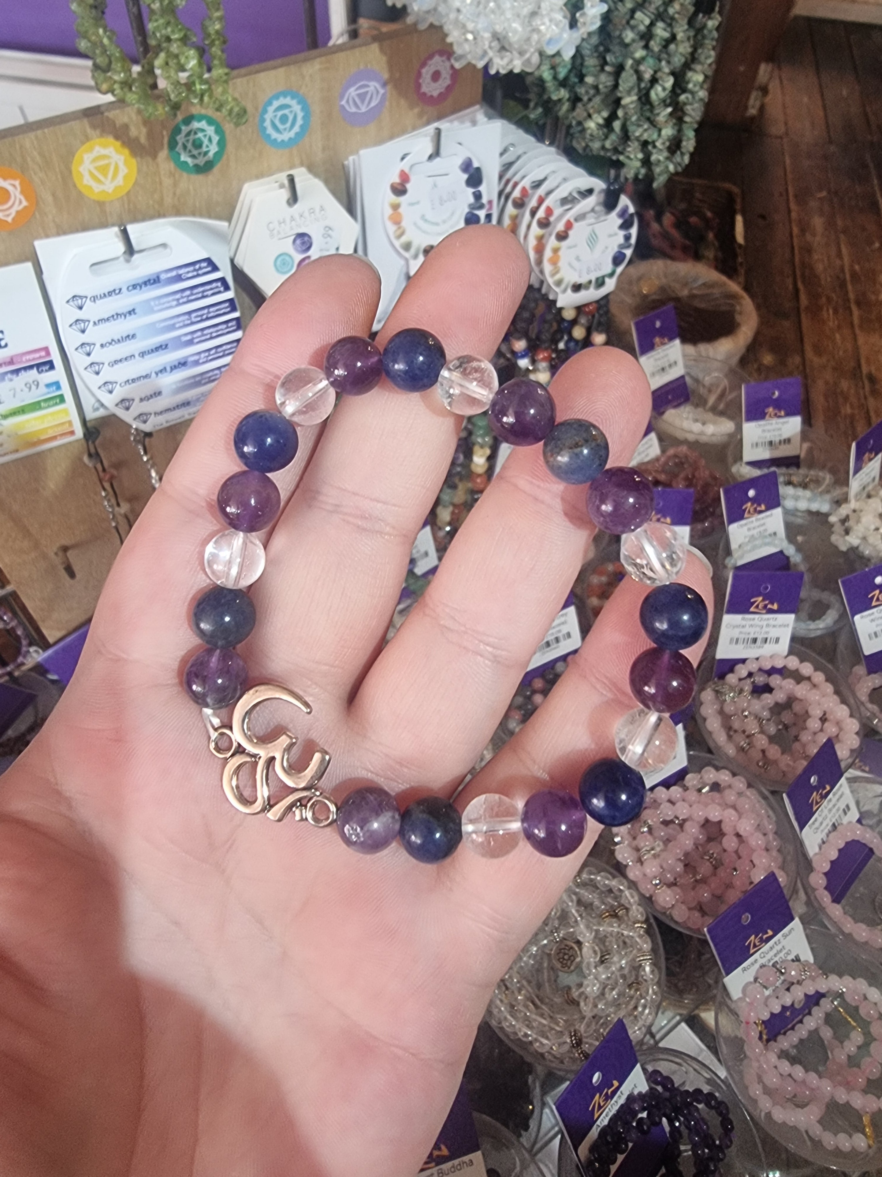 Amethyst & Quartz Ohm Bracelet