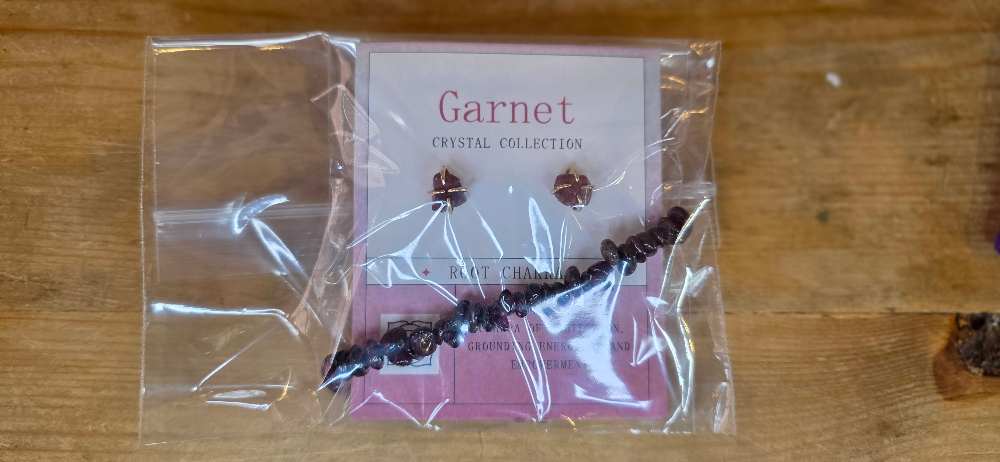 Garnet Earring & Bracelet Gift Set