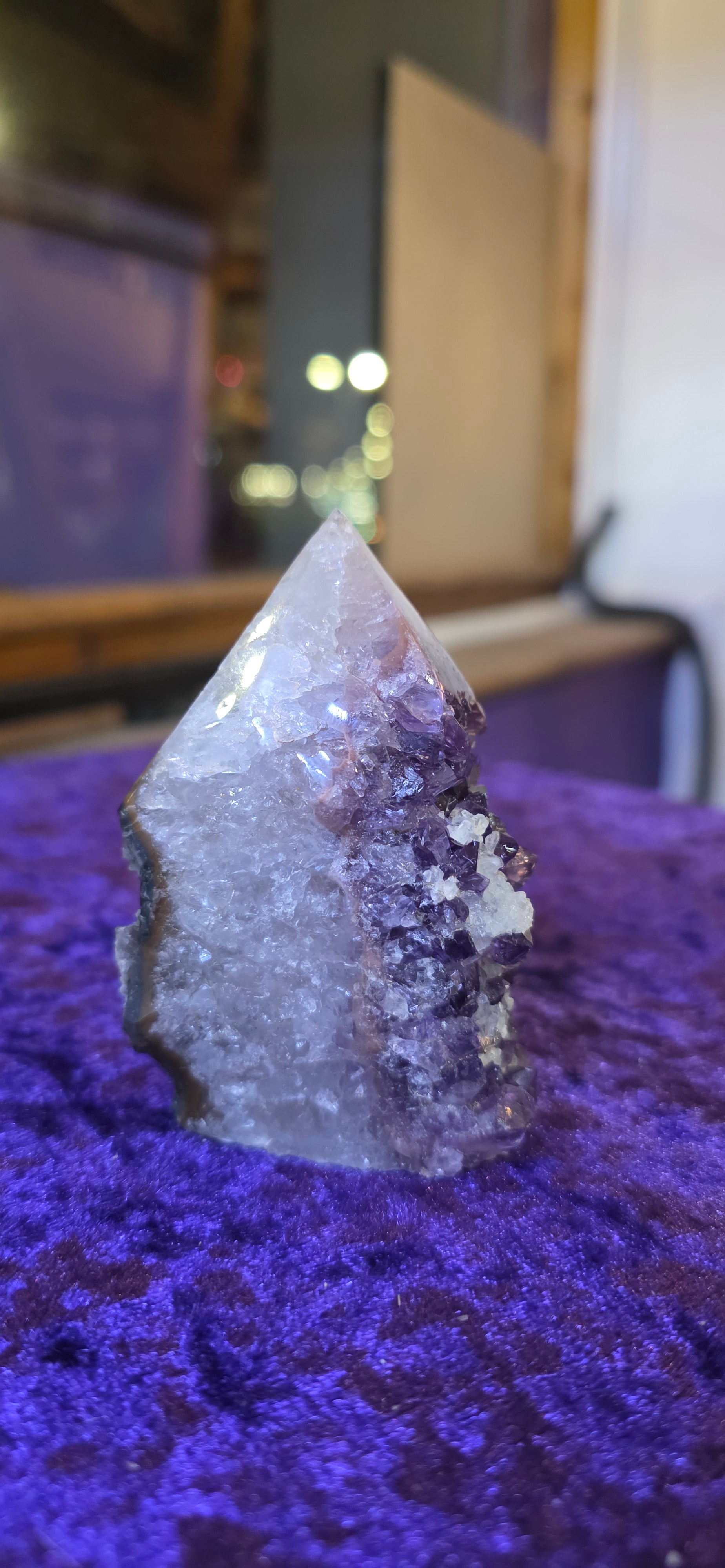 Amethyst Top Polished Point with Calcite