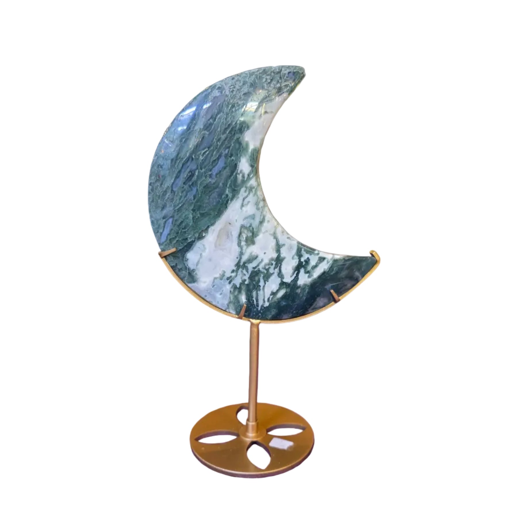 Moss Agate Moon with Stand