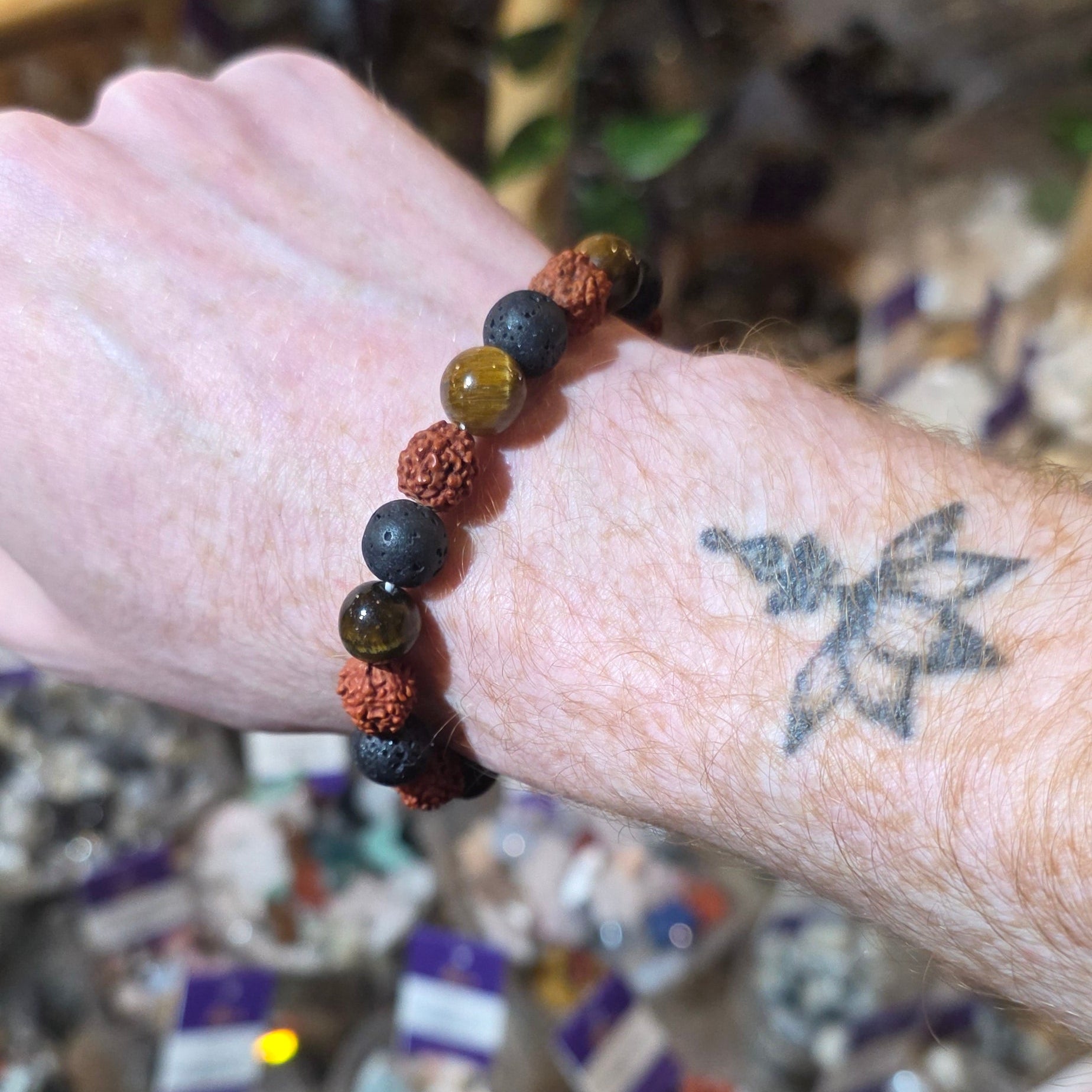 Tiger's eye, Rudraksha seed & Lava Stone Bracelet