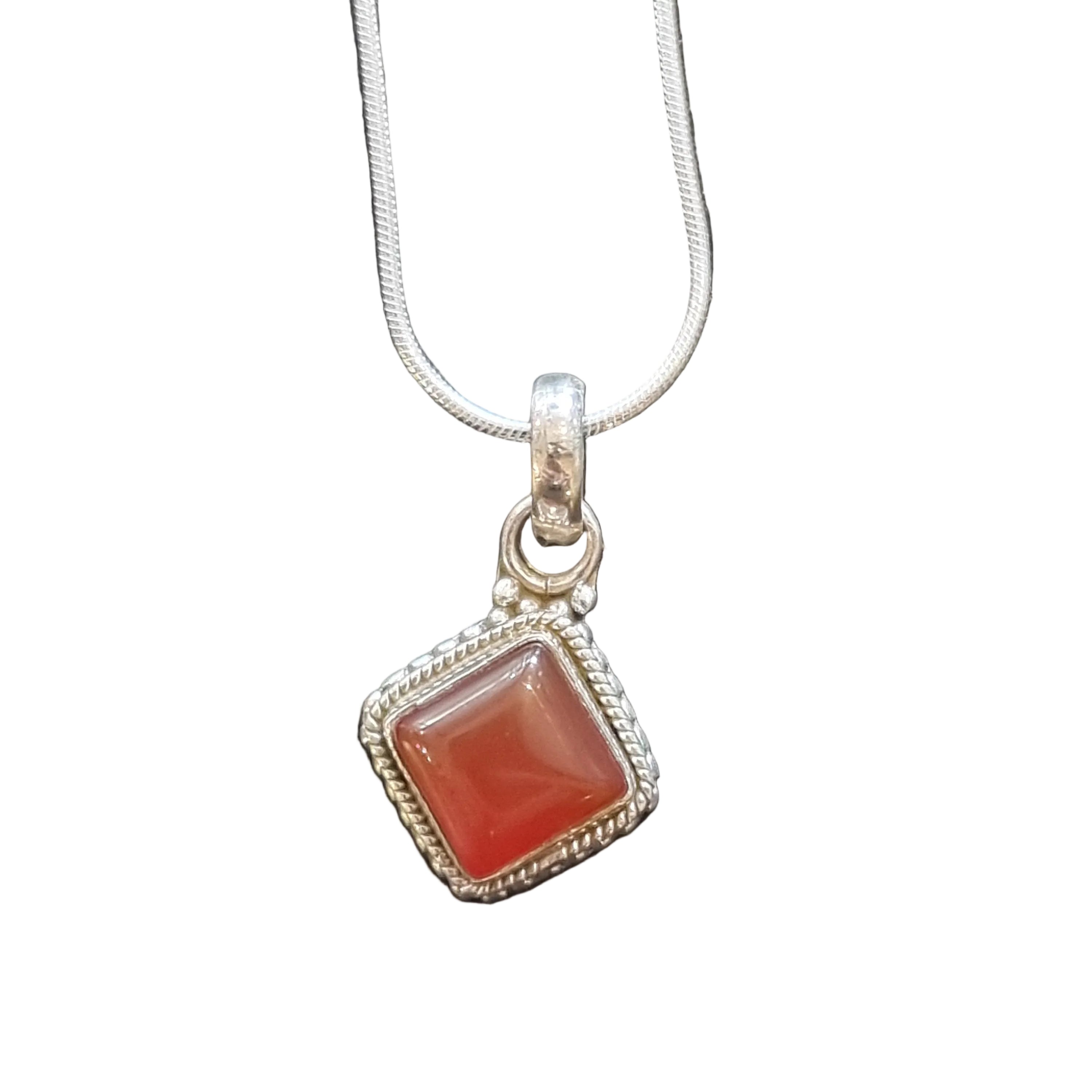 Carnelian Square Silver Necklace