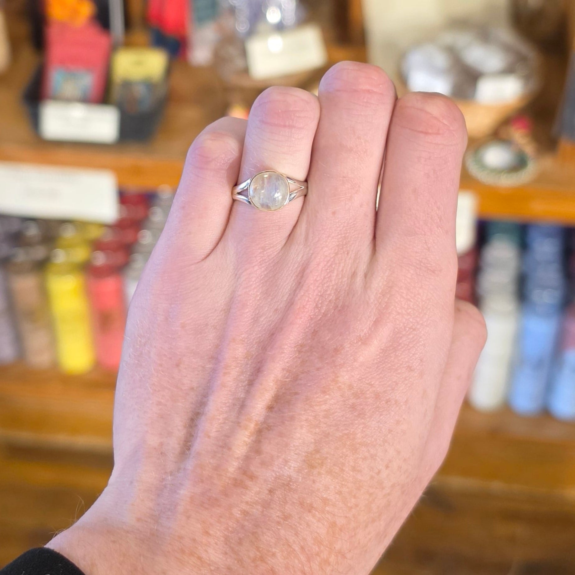 Silver Rainbow Moonstone Ring