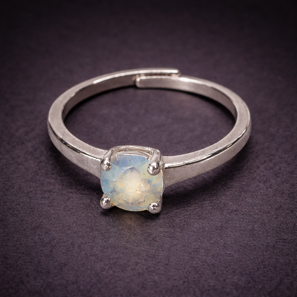 Opalite Silver-Plated Adjustable Ring