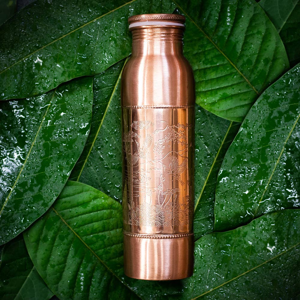 Copper water bottle, engraved, 900ml