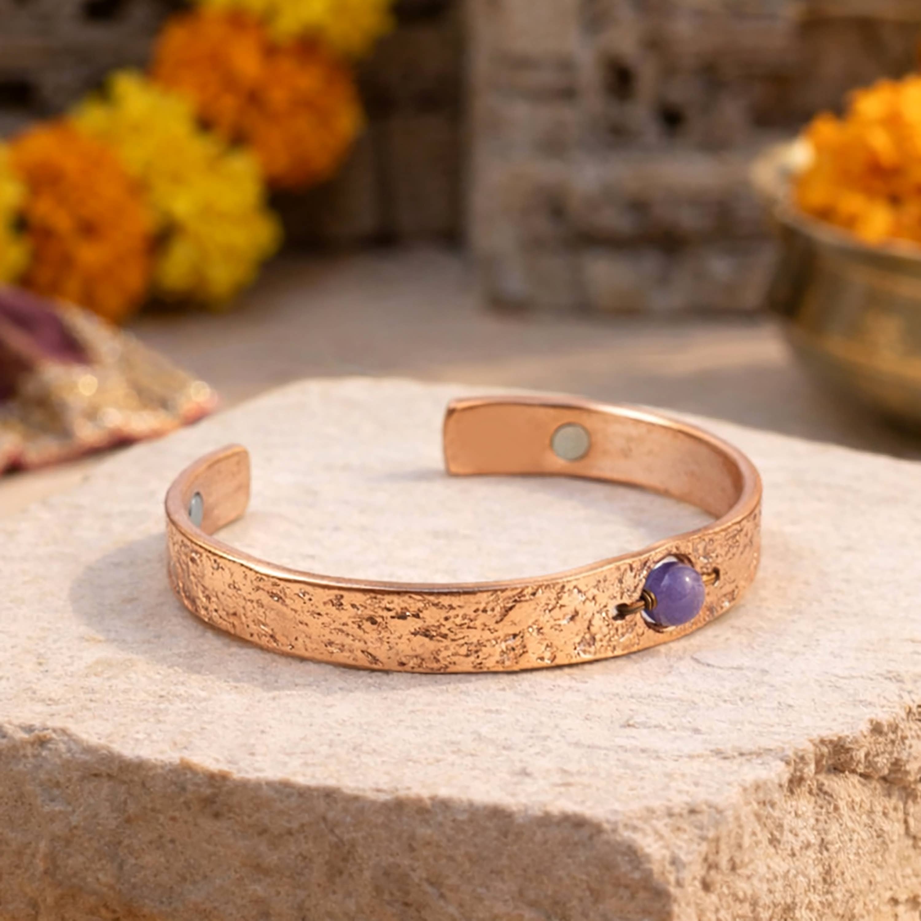 Copper Bracelet with Amethyst Crystal