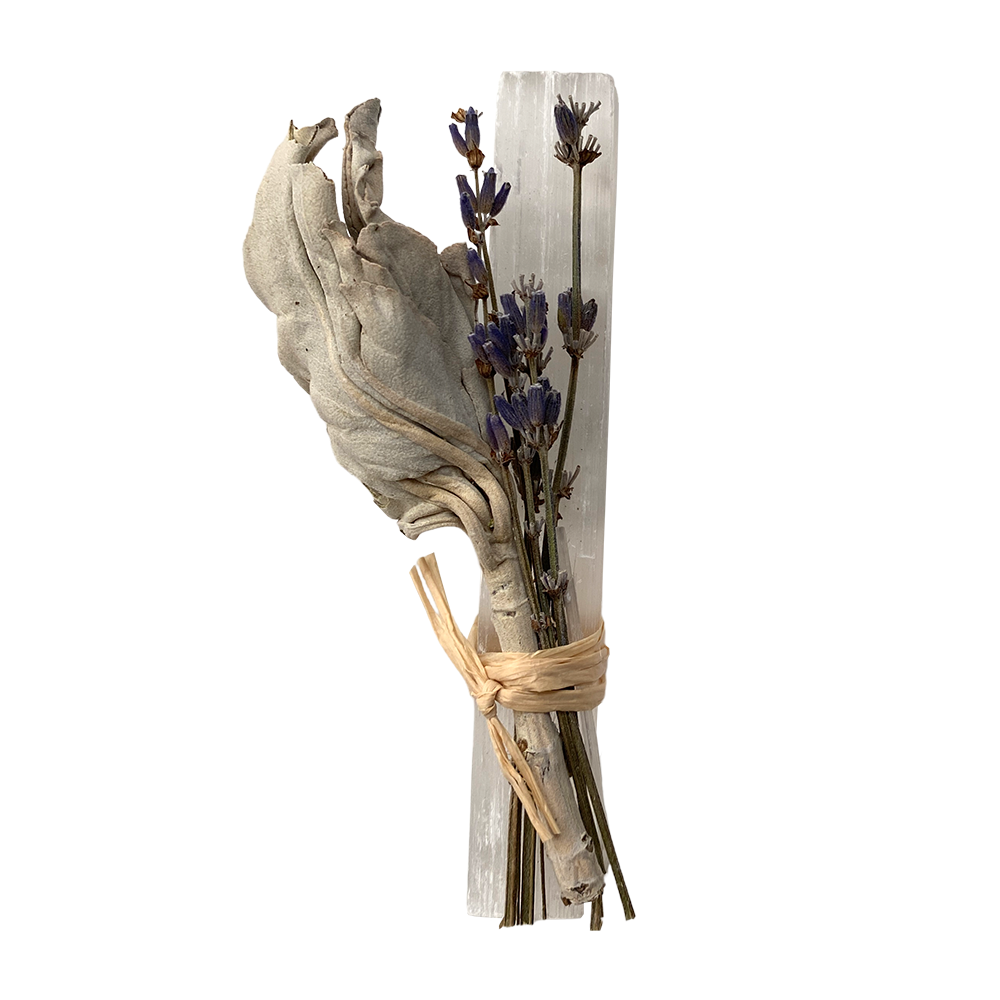 Mini Smudge Cluster (White Sage, Lavender & Selenite Wand)