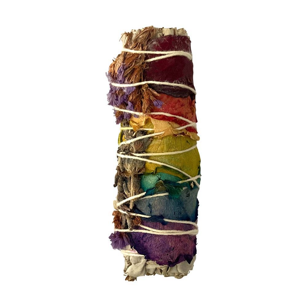 7 Chakra White Sage & Purple Sinuata Smudge Stick, 4"