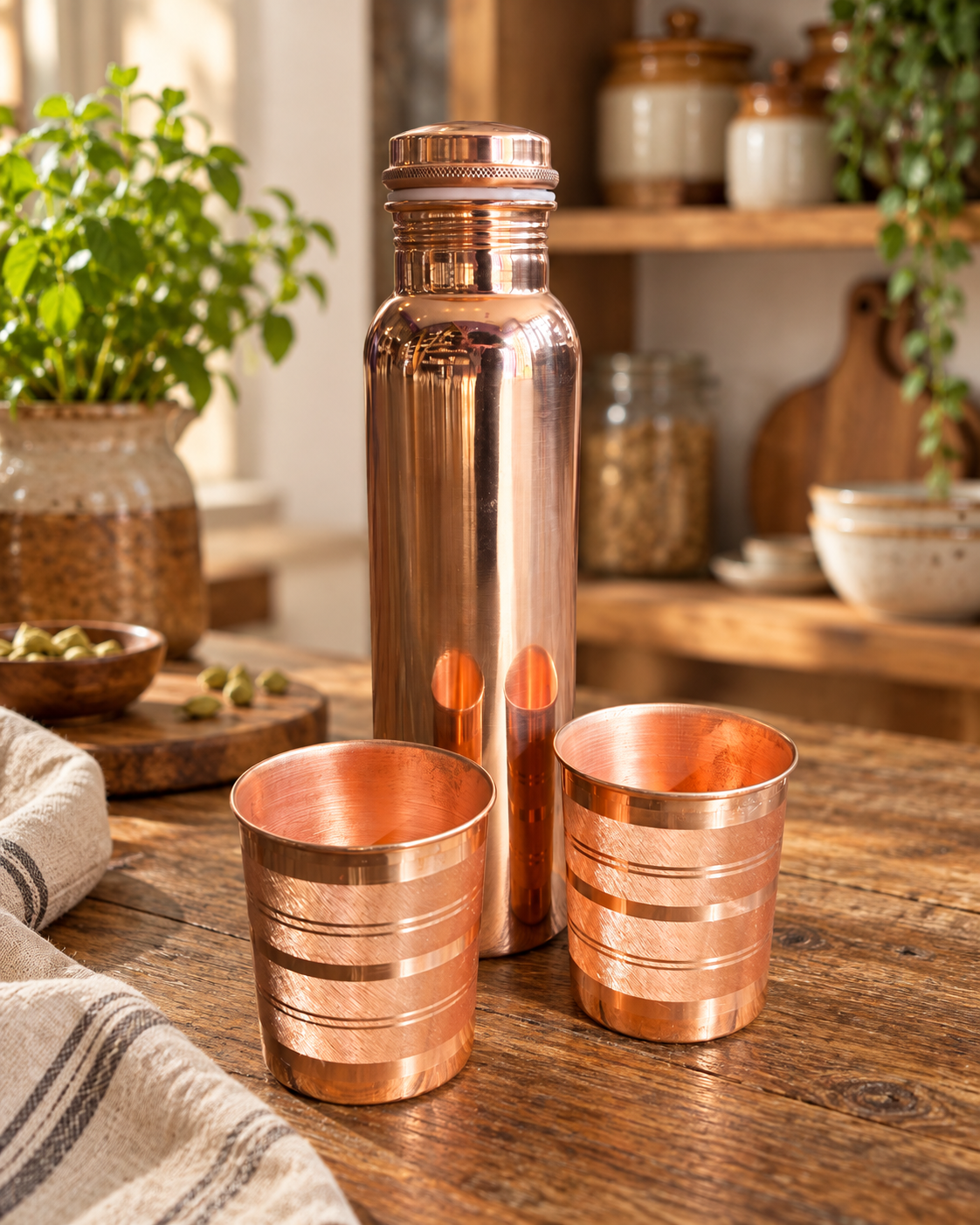 Copper Bottle & X2 Copper Cups Bundle
