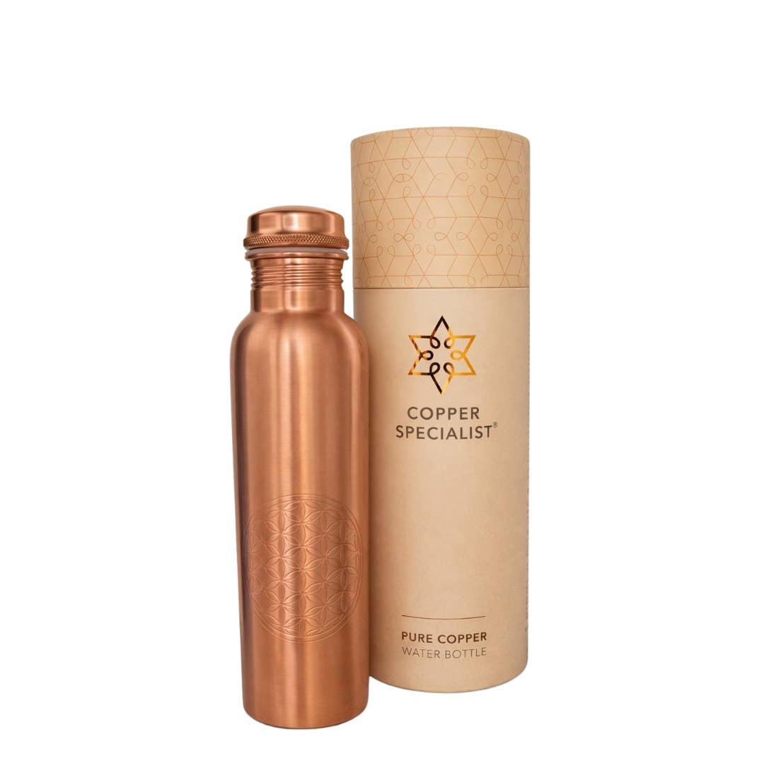 Pure Copper Water Bottle (Flower of Life, 850ml)