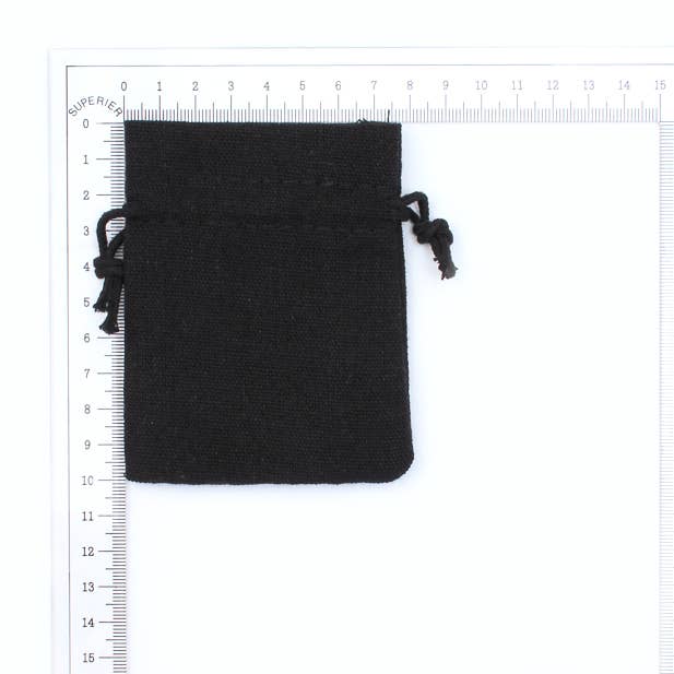 Black cotton mix drawstring bag 10x8cm.