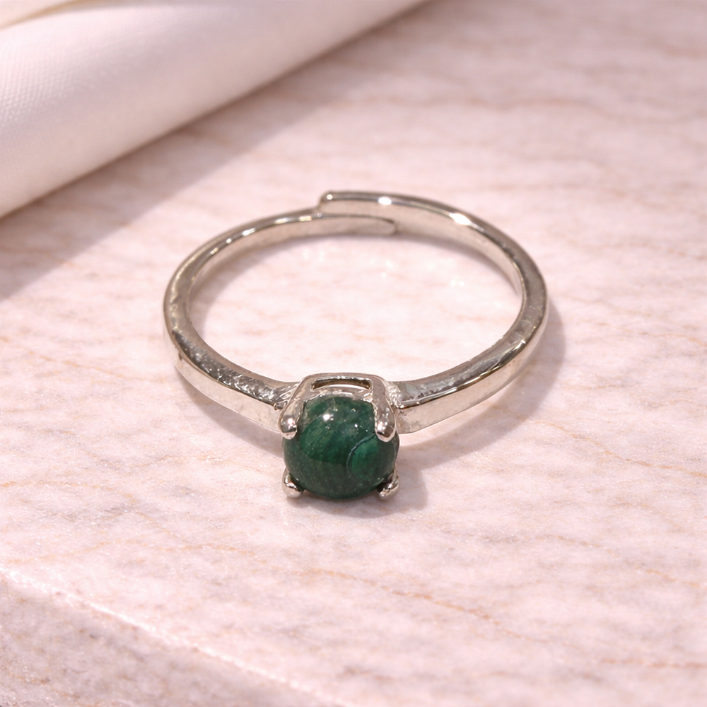 Malachite Silver-Plated Adjustable Ring