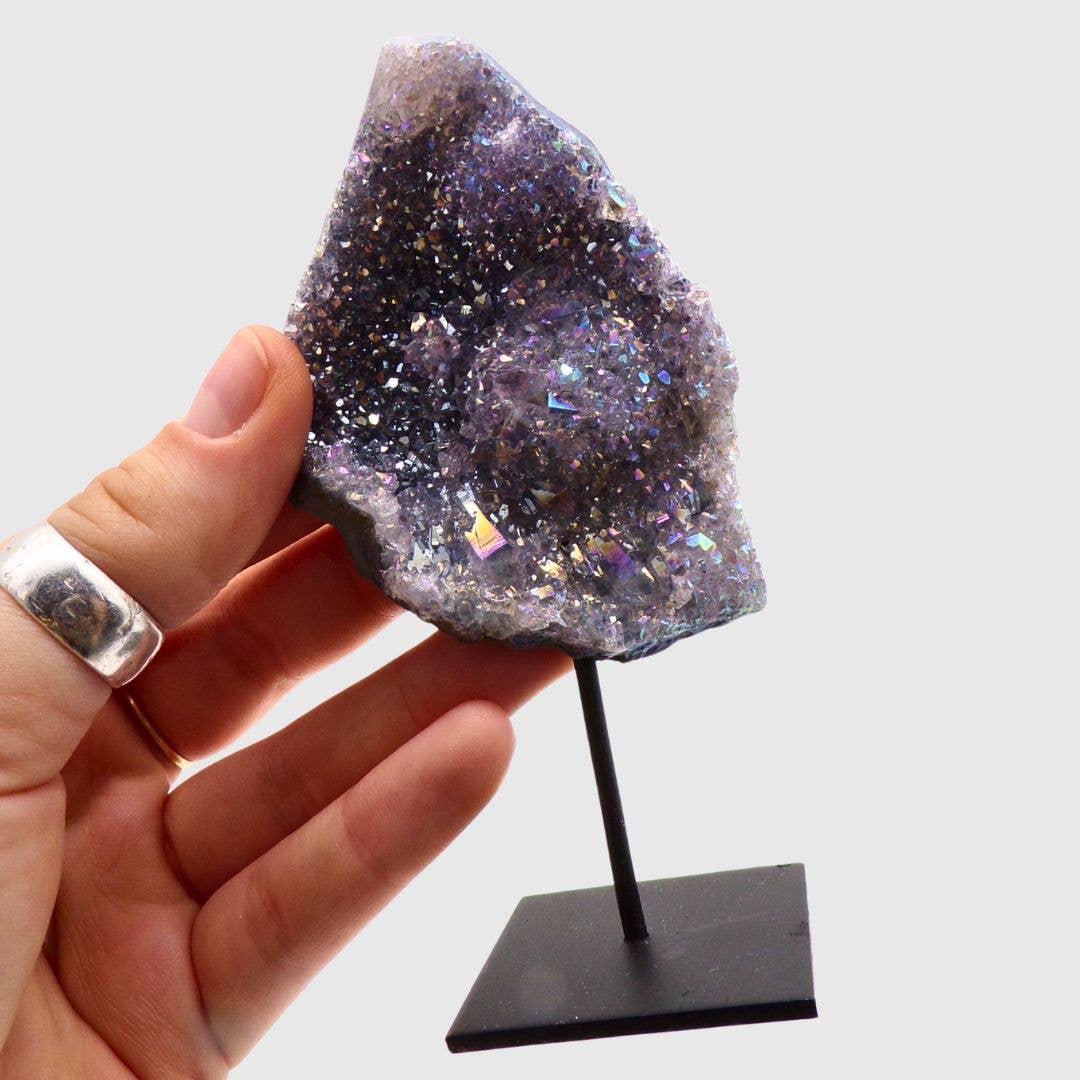 Angel Aura Amethyst Druze on Metal Stand