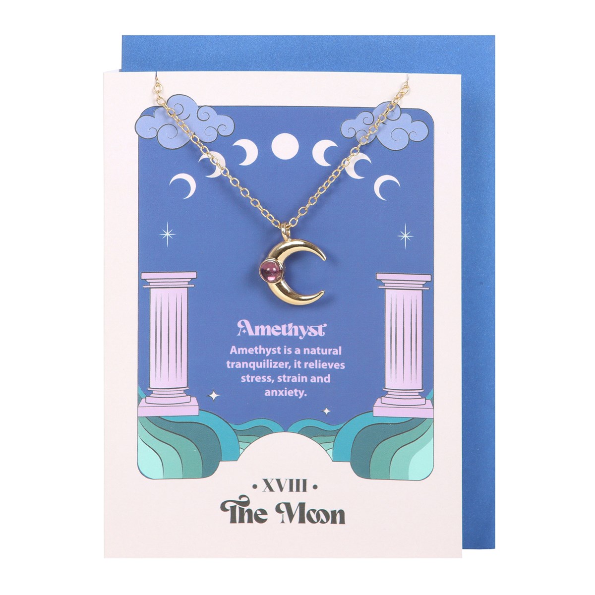 Celestial Moon Amethyst Necklace on Greeting Card