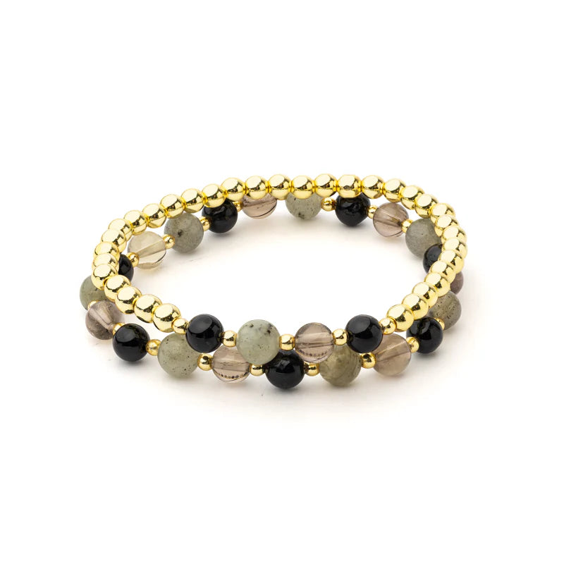 Labradorite, Smokey Quartz & Tourmaline Bracelet