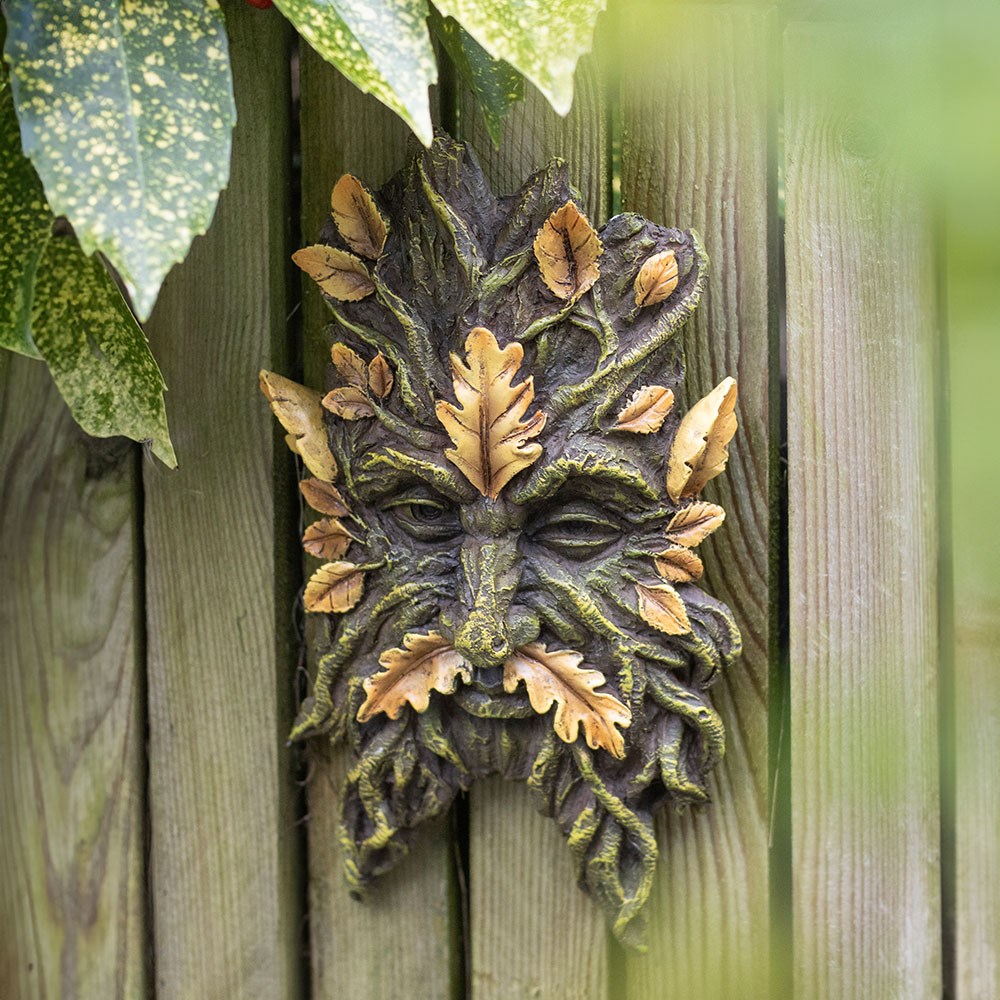 Green Man Yellow Oak Leaf Wall Plaque
