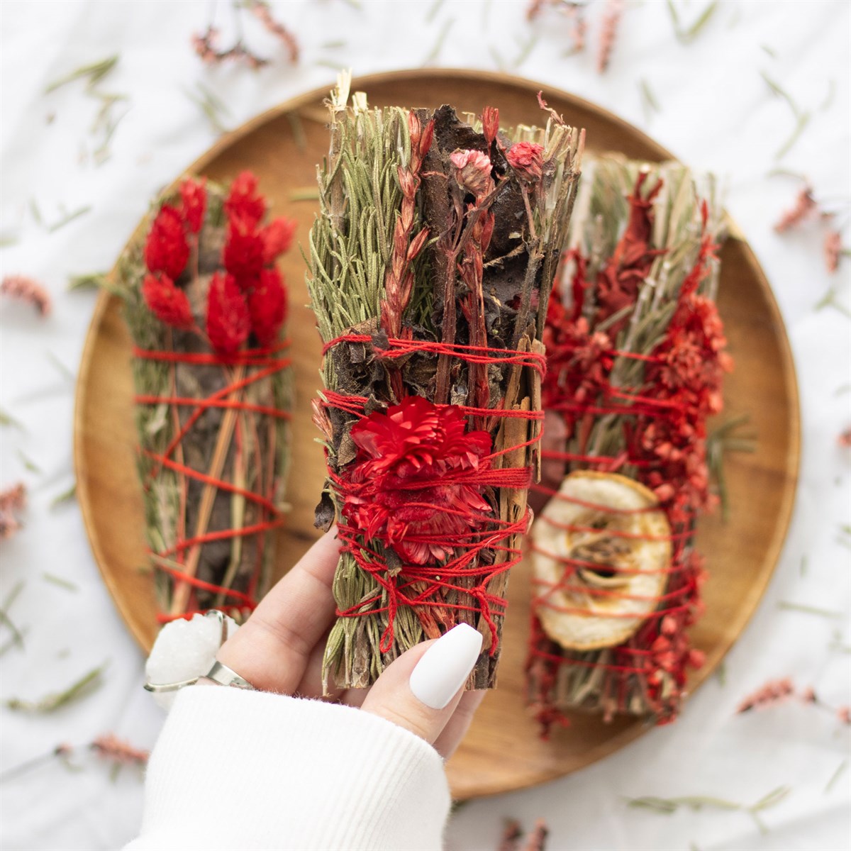 Ritual Wand (Rosemary, Sage & Red Flowers)