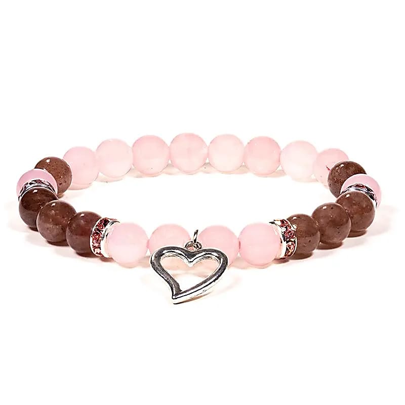Rose & Strawberry Quartz Heart Bracelet
