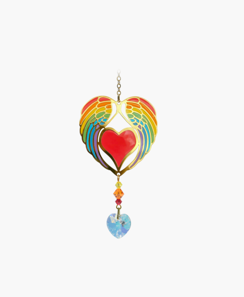 Angel Wing Heart Rainbow Charm