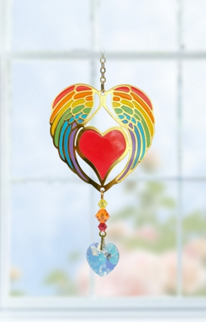 Angel Wing Heart Rainbow Charm