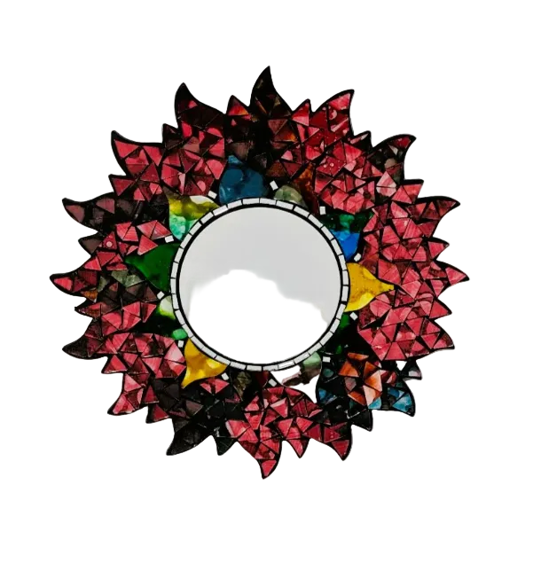 Round Mosaic Sun Mirror (Red)