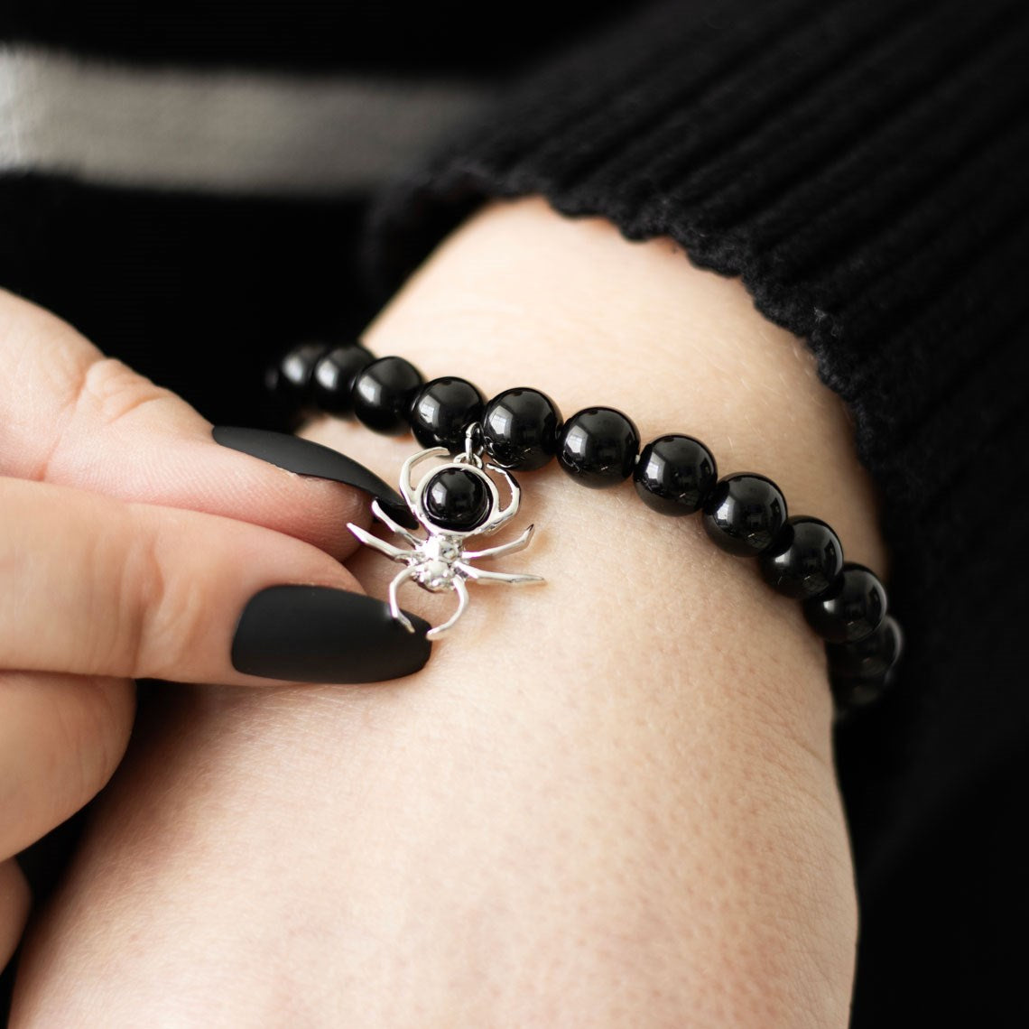 Obsidian Spider Bracelet