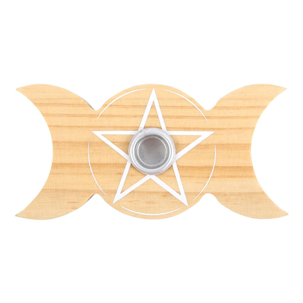 Wooden Triple Moon Candle Holder