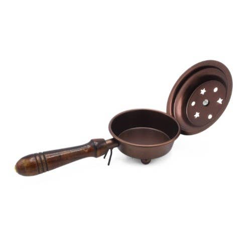 Incense Pan with Mango Wood Handle - Copper