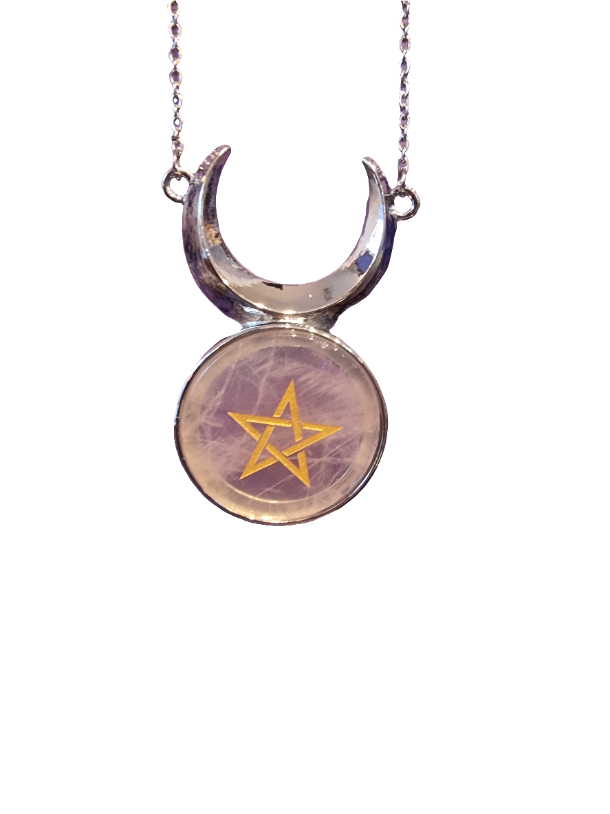 Rose Quartz Moon Pentagram Pendant