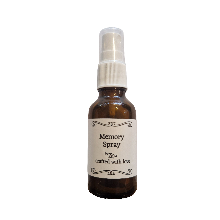 Memory spray bottle with a label on a white background