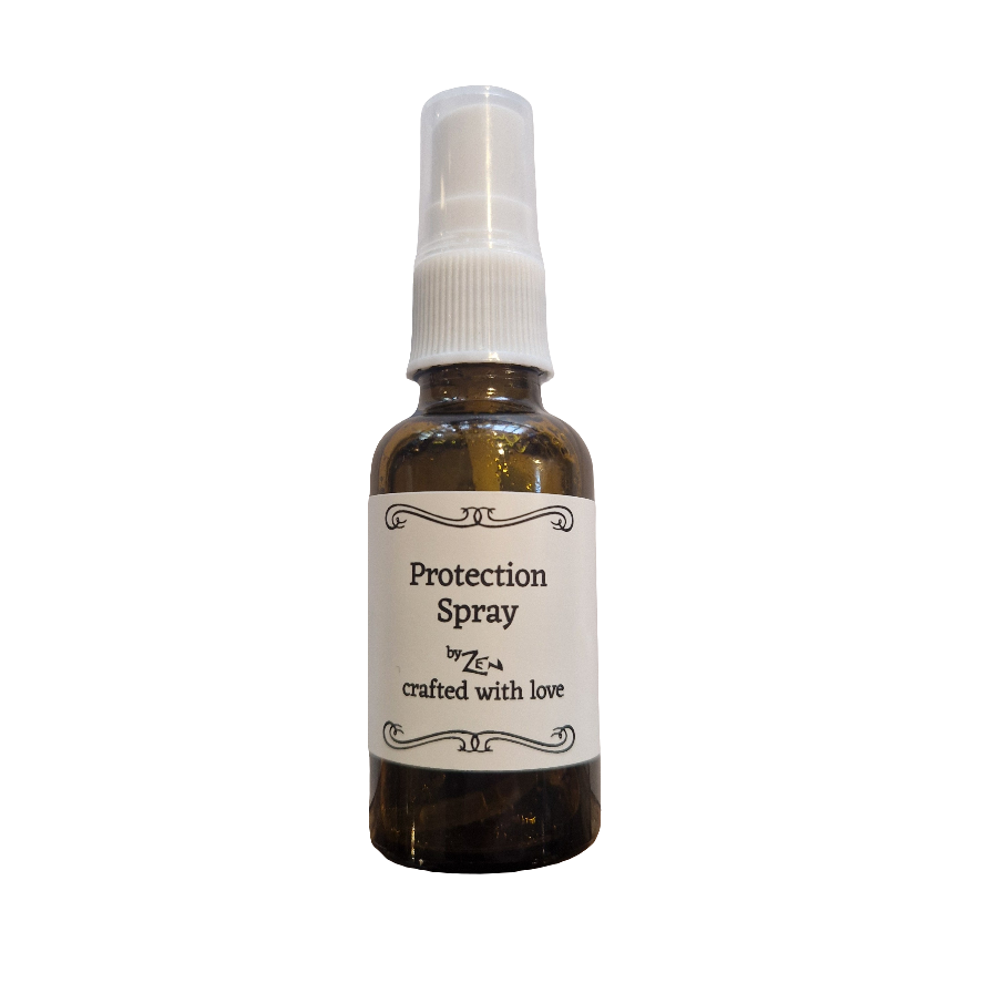 Protection spray bottle with a white label on a white background