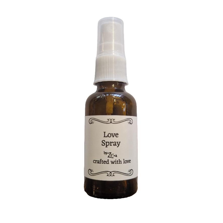Love Spray bottle with a white label on a white background