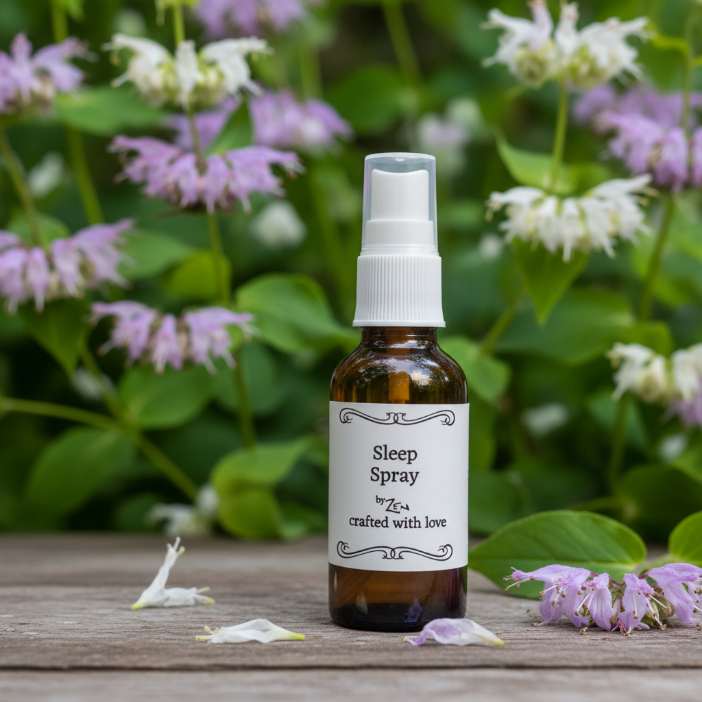 Sleep spray bottle with a label on a white background