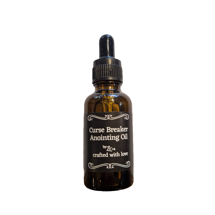 Bottle of Curse Breaker Anointing Oil on a white background