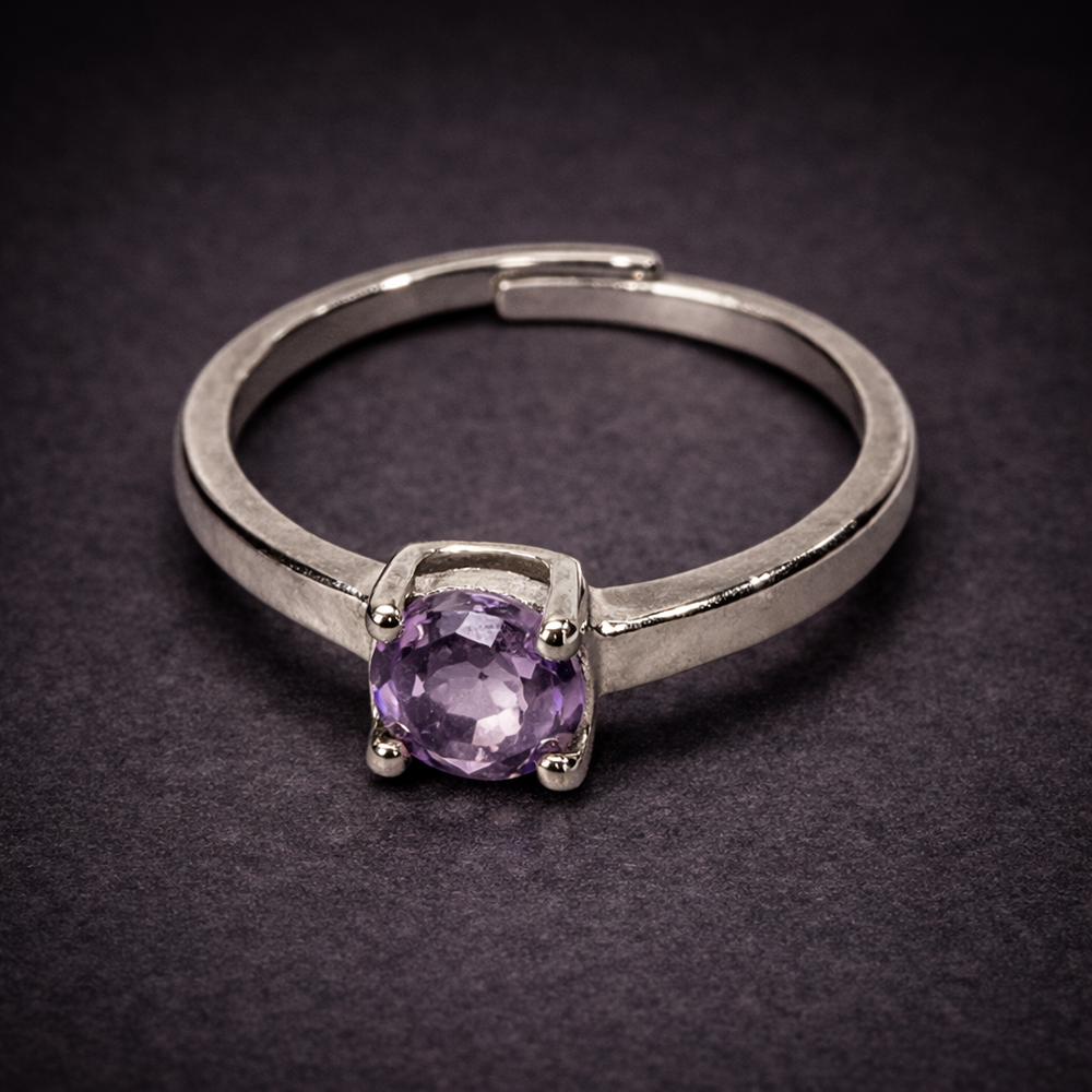 Amethyst Silver-Plated Adjustable Ring