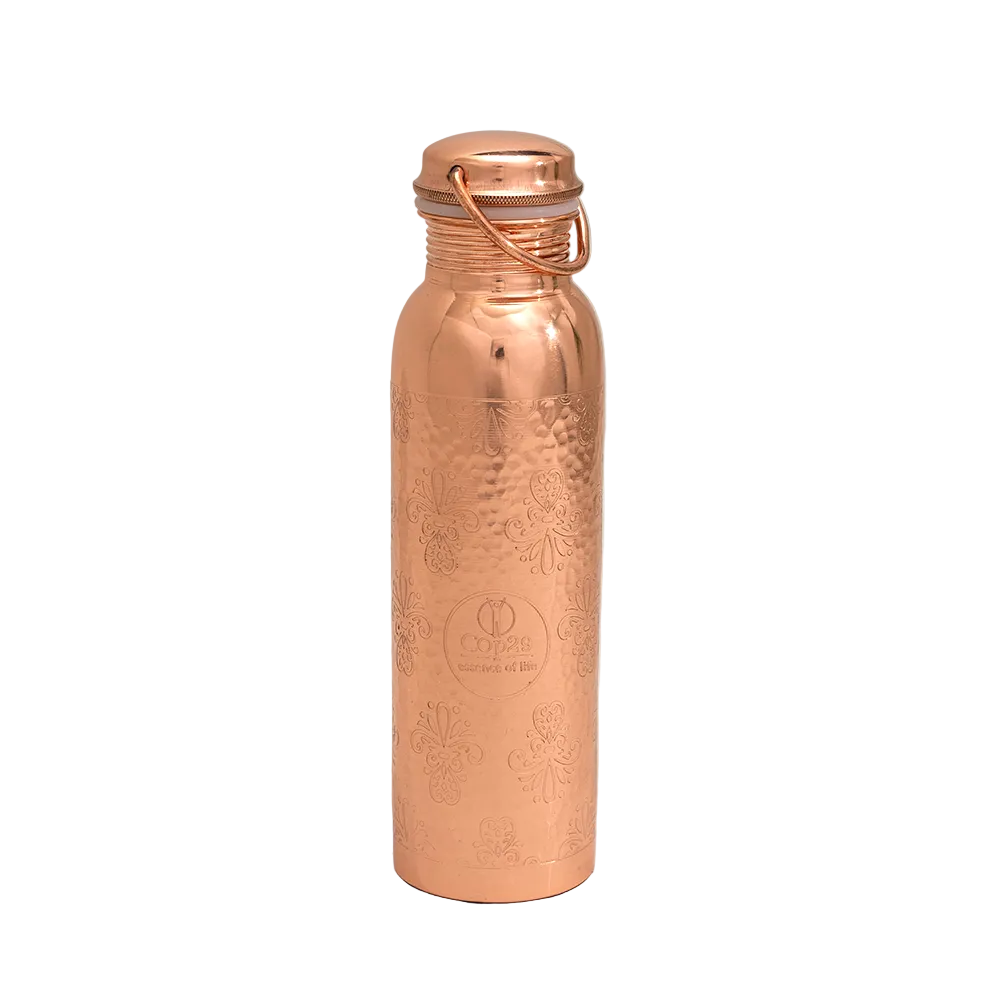 Pure Copper Water Bottle Flower Pattern
