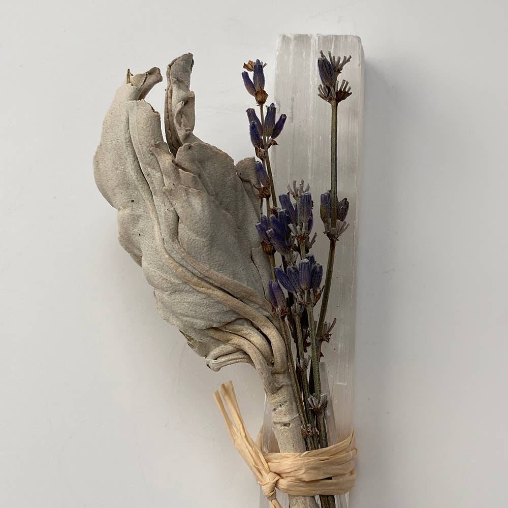 Mini Smudge Cluster (White Sage, Lavender & Selenite Wand)