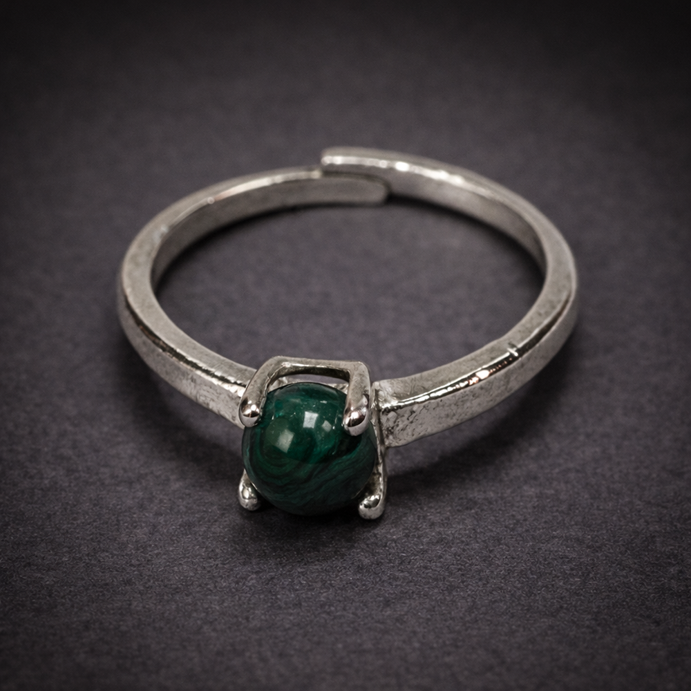 Malachite Silver-Plated Adjustable Ring