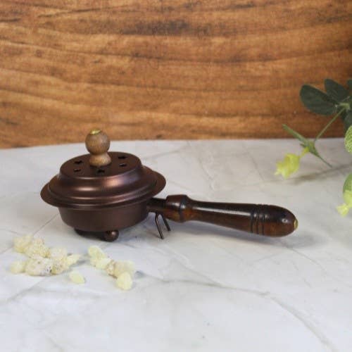 Incense Pan with Mango Wood Handle - Copper