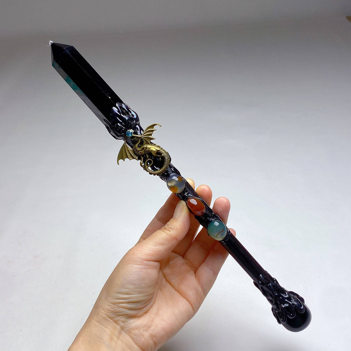 Handcrafted Crystal Resin Wand (Obsidian)