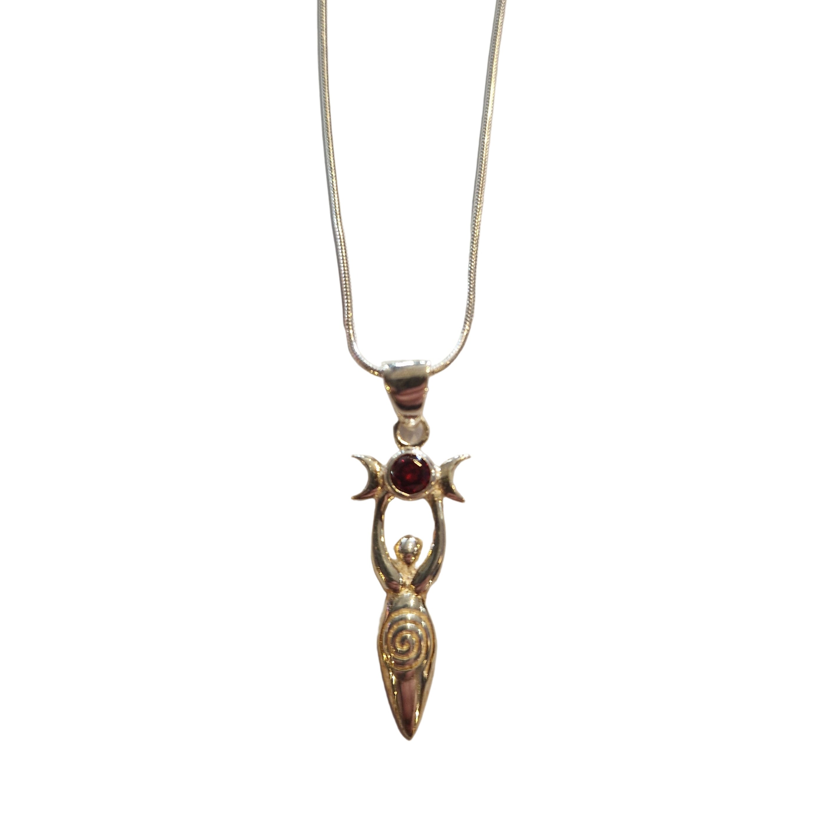 Garnet Silver Goddess Necklace