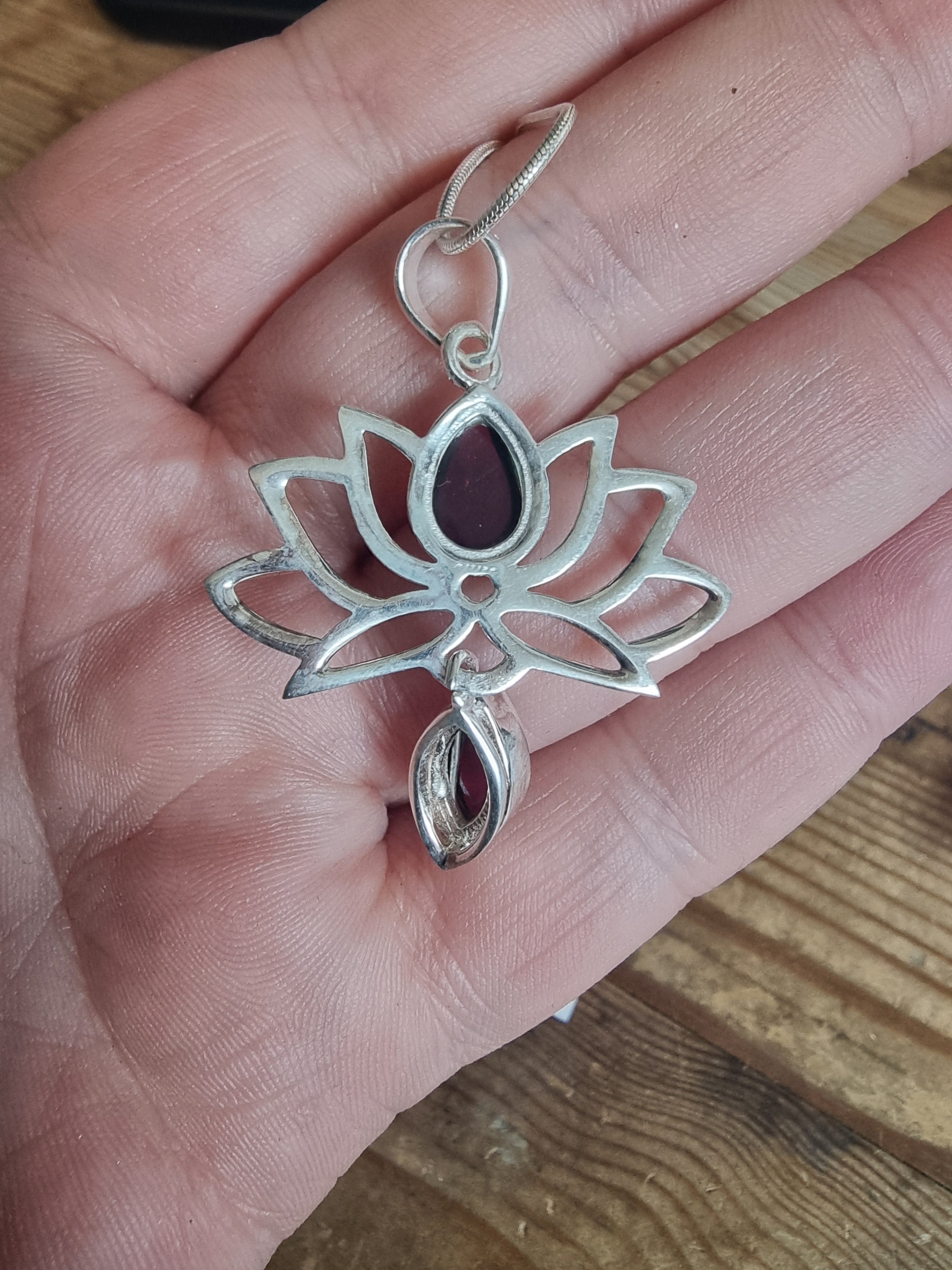 Garnet Lotus Silver Necklace