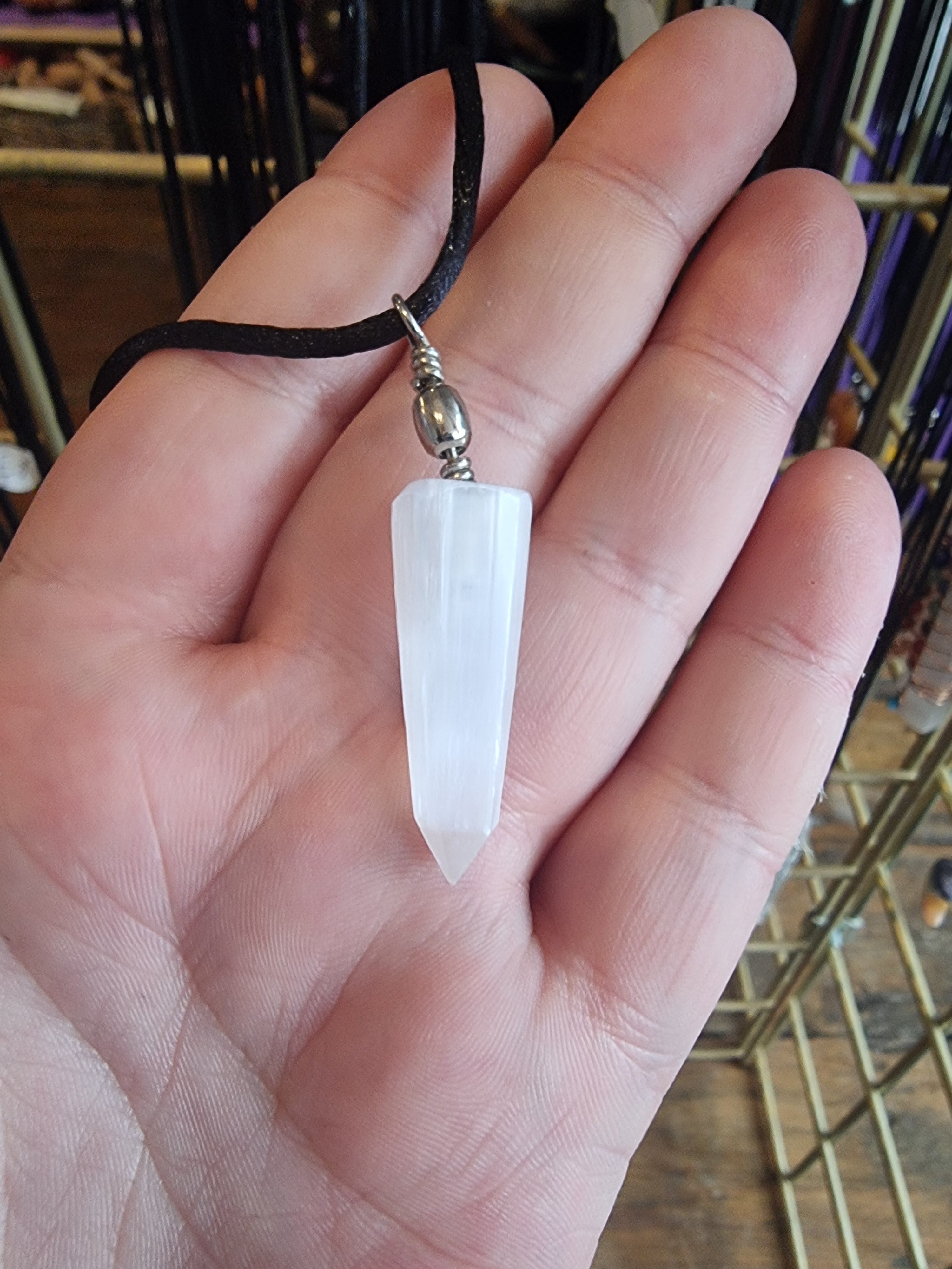 Selenite Pendulum Point Pendant