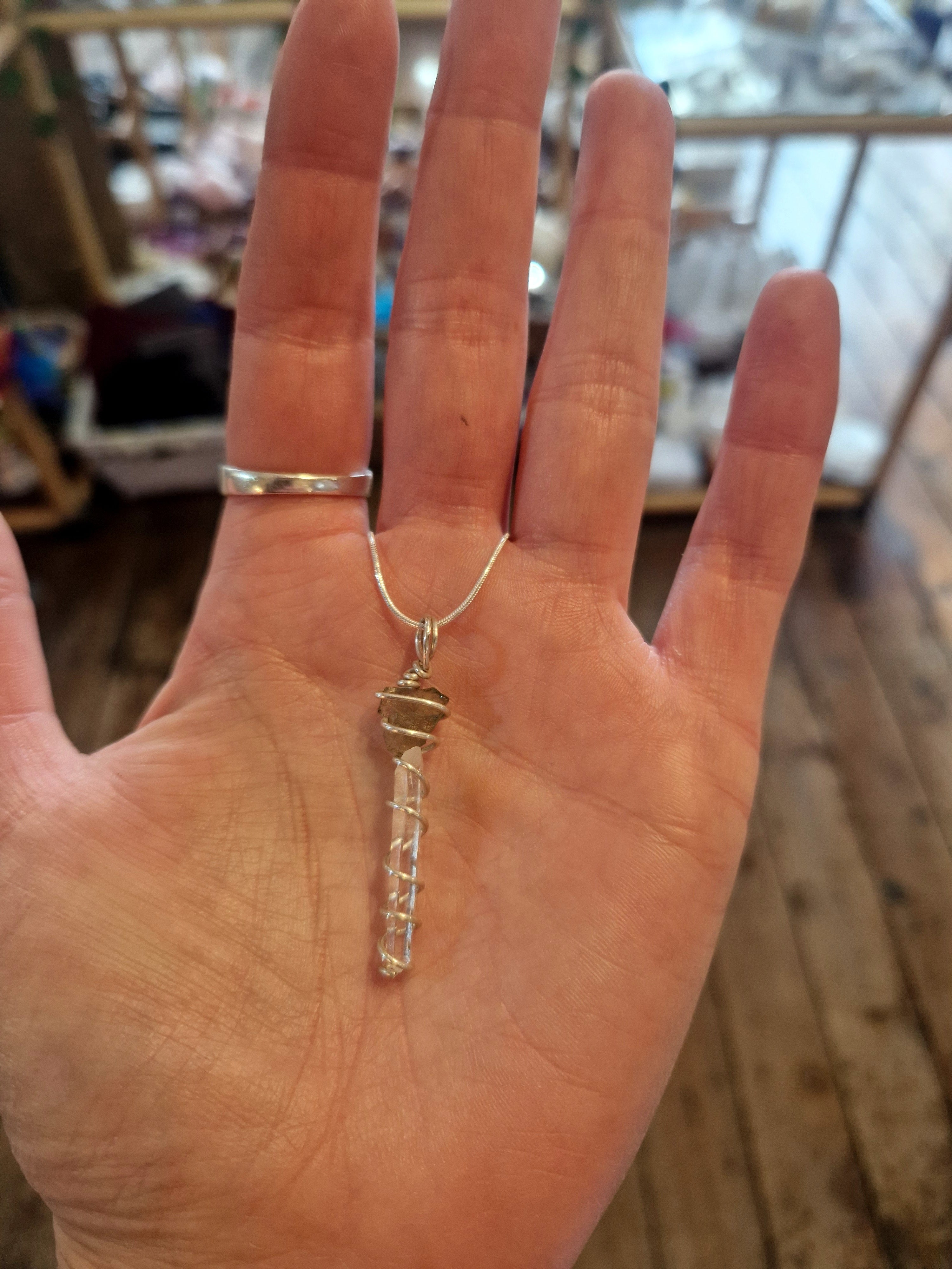 Moldavite & Lemurian Quartz Silver Necklace